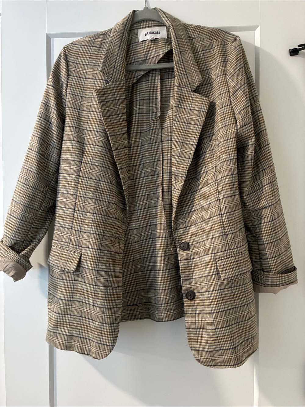 BB Dakota Neutral Plaid Blazer Jacket